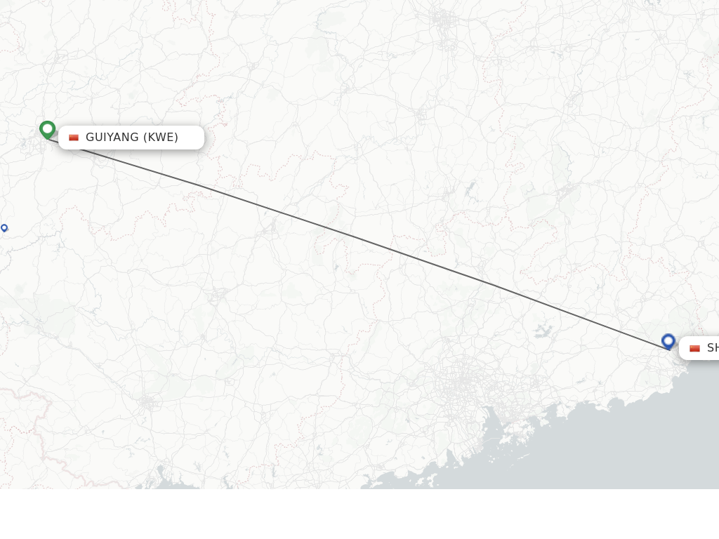 Flights from Guiyang to Jieyang route map