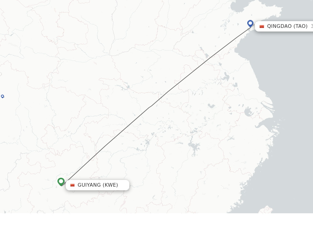 Flights from Guiyang to Qingdao route map