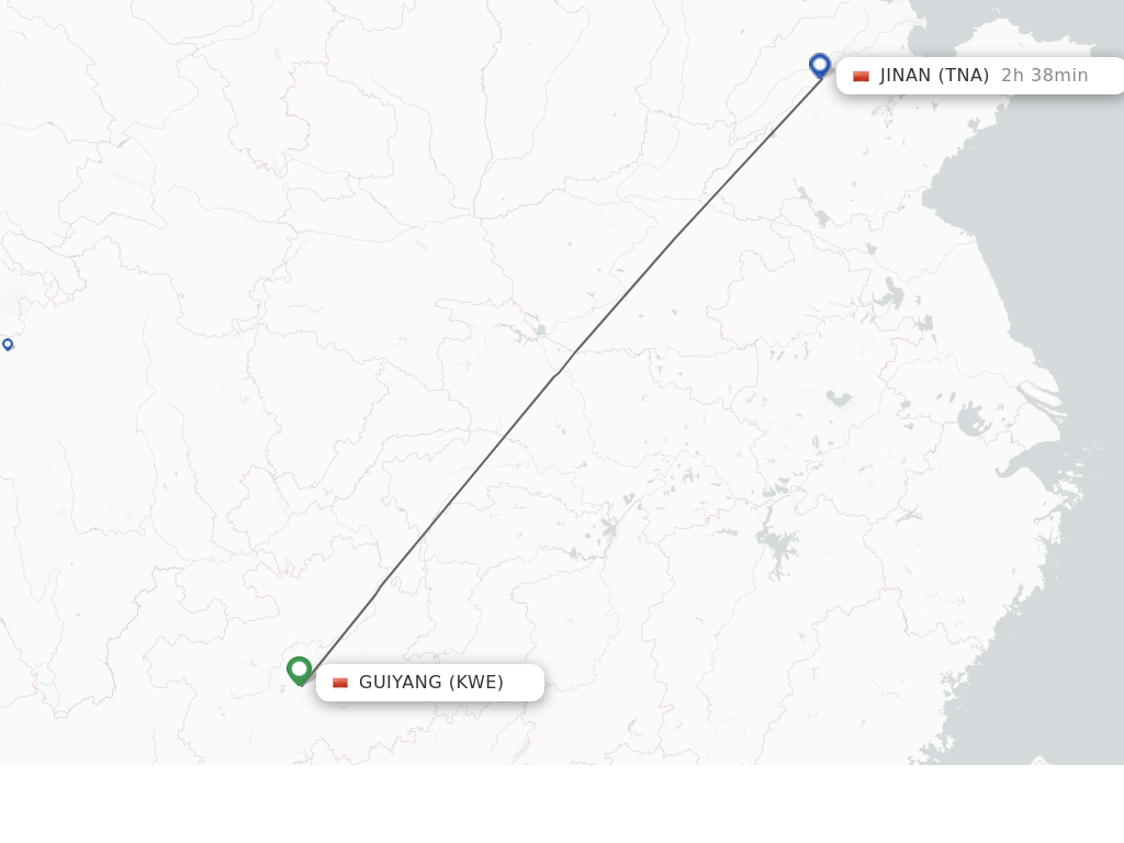 Flights from Guiyang to Jinan route map