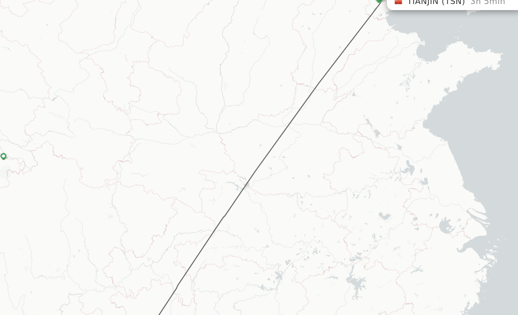 Flights from Guiyang to Tianjin route map