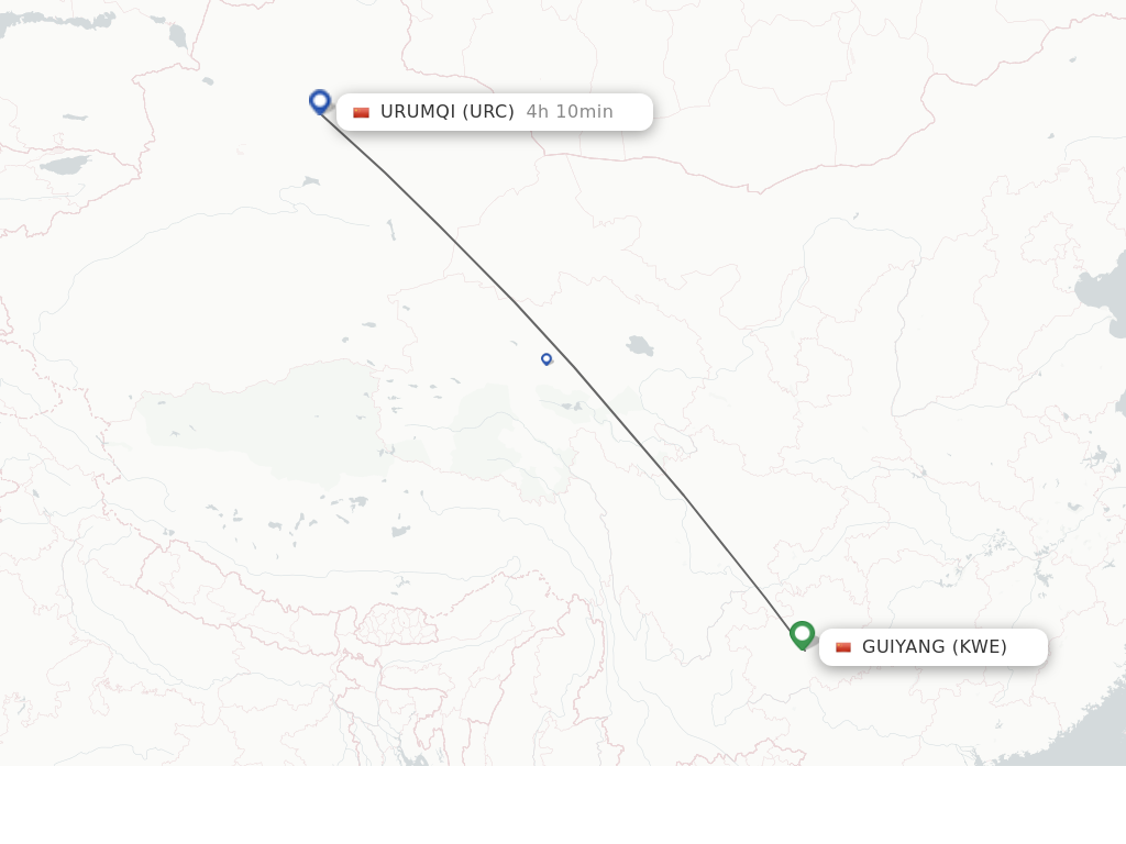 Flights from Guiyang to Urumqi route map