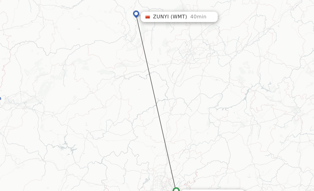 Flights from Guiyang to Zunyi route map