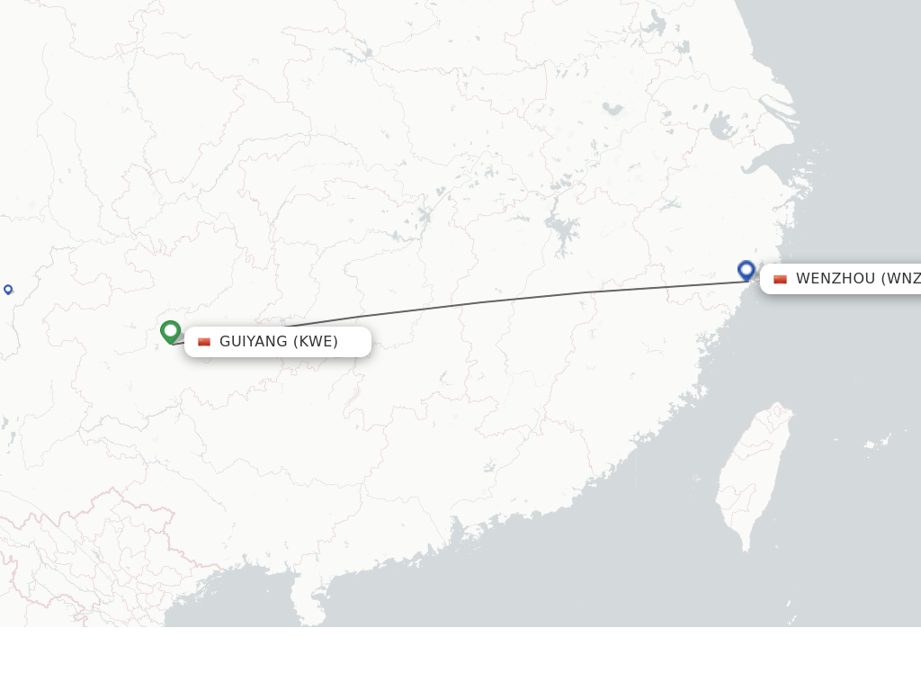 Flights from Guiyang to Wenzhou route map