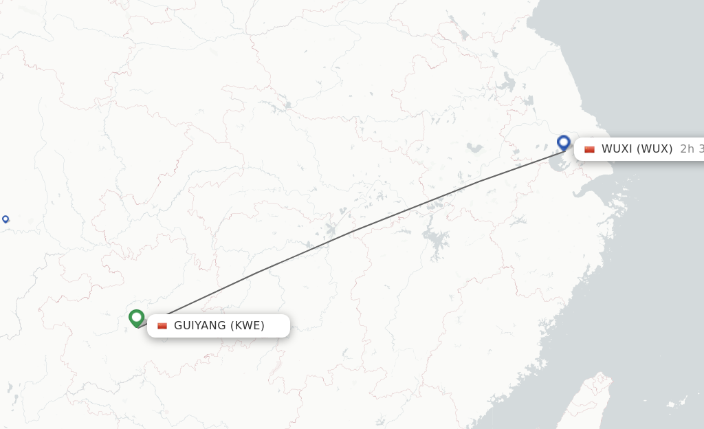 Flights from Guiyang to Wuxi route map