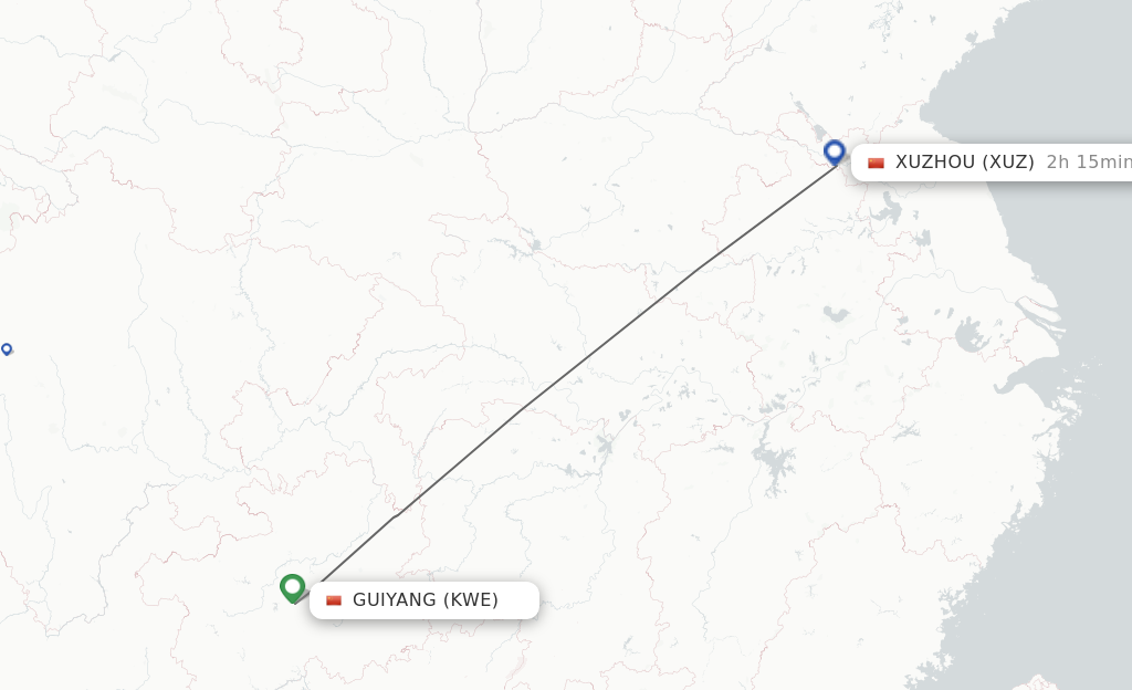 Flights from Guiyang to Xuzhou route map