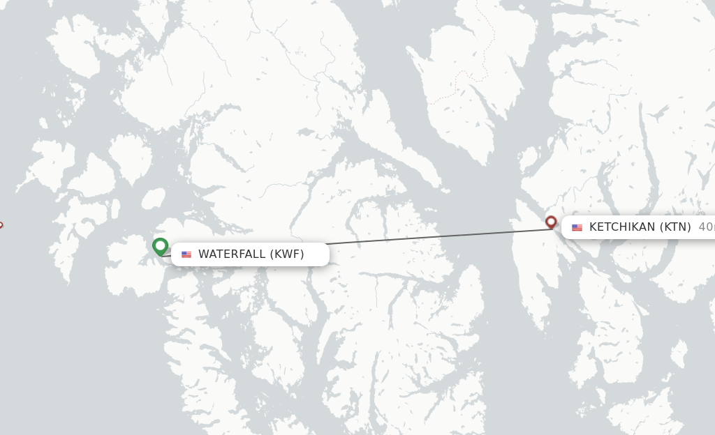 Flights from Waterfall to Ketchikan route map