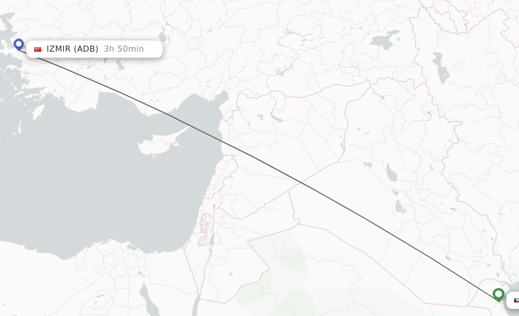 Flights from Kuwait to Izmir route map
