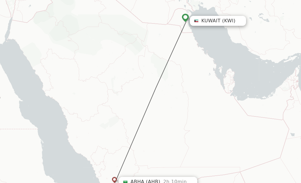 Flights from Kuwait to Abha route map