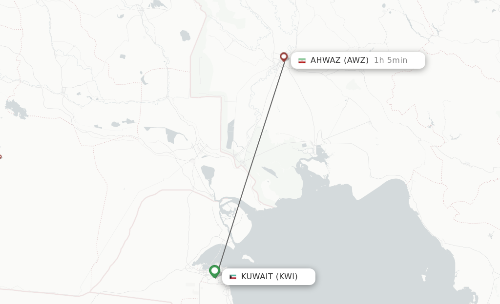 Flights from Kuwait to Ahwaz route map