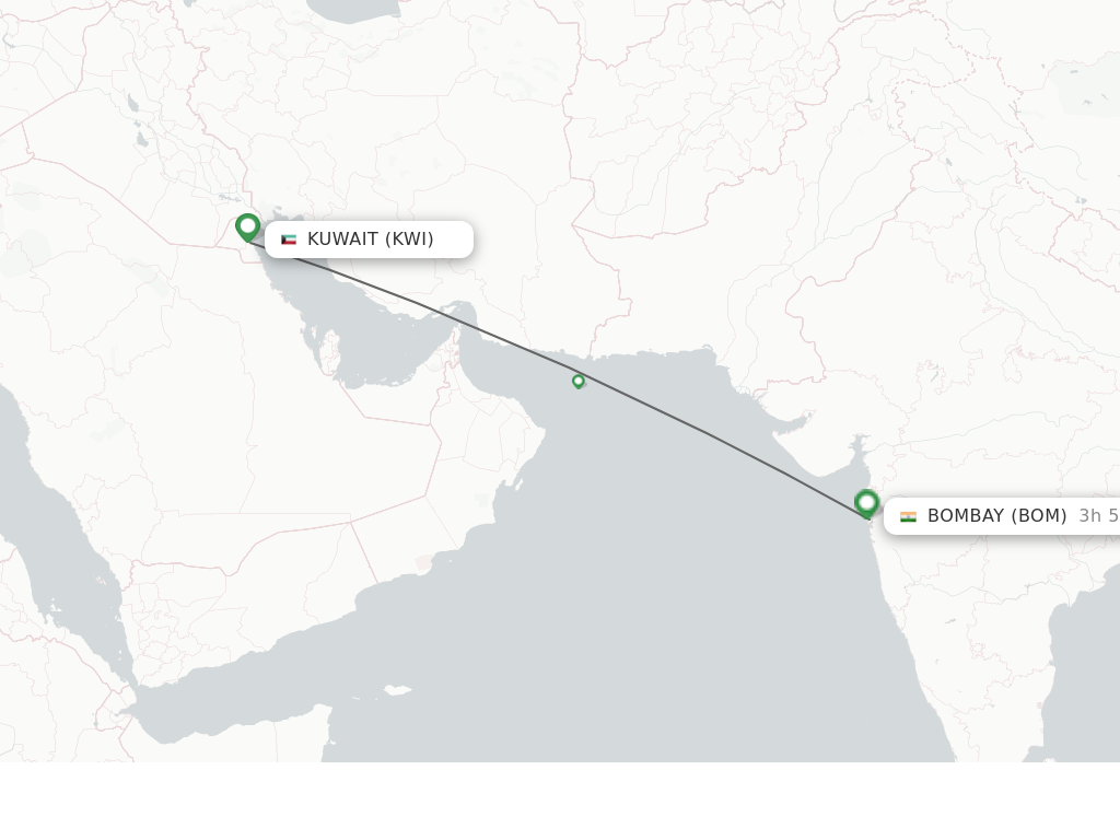 Flights from Kuwait to Bombay route map