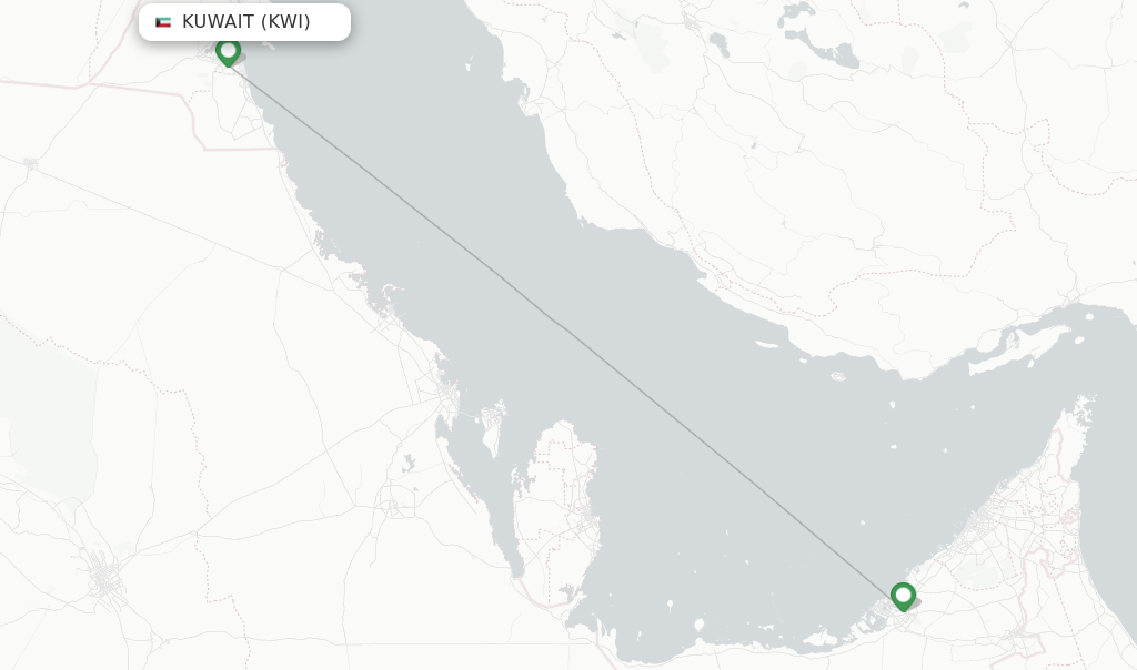 Route map with flights from Kuwait with Etihad