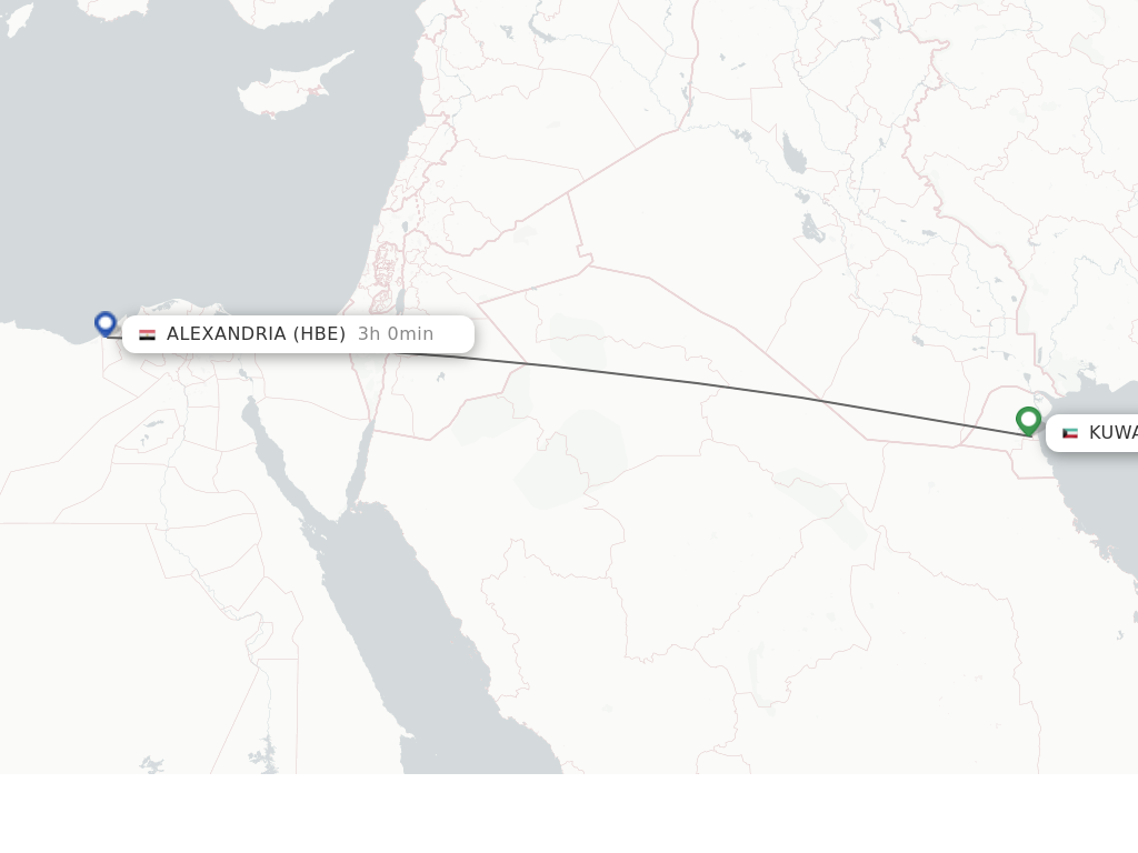 Flights from Kuwait to Alexandria route map