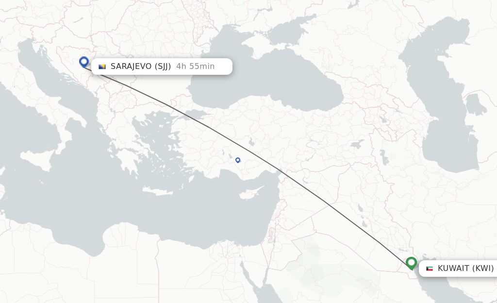 Flights from Kuwait to Sarajevo route map