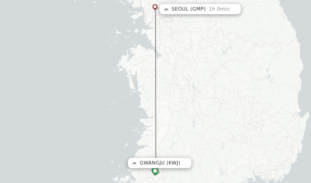 Flights from Gwangju to Seoul route map
