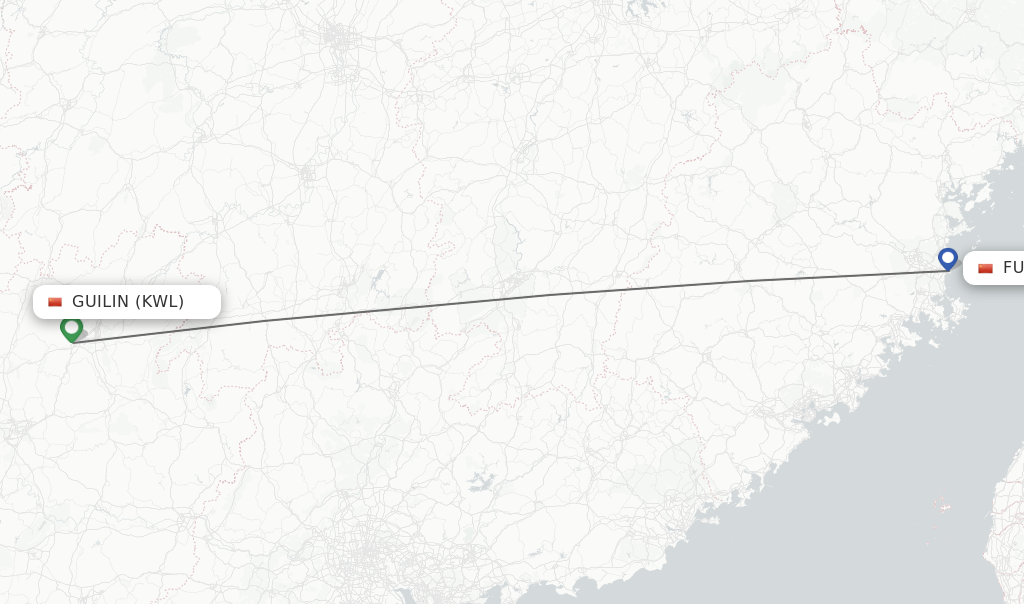 Flights from Guilin to Fuzhou route map