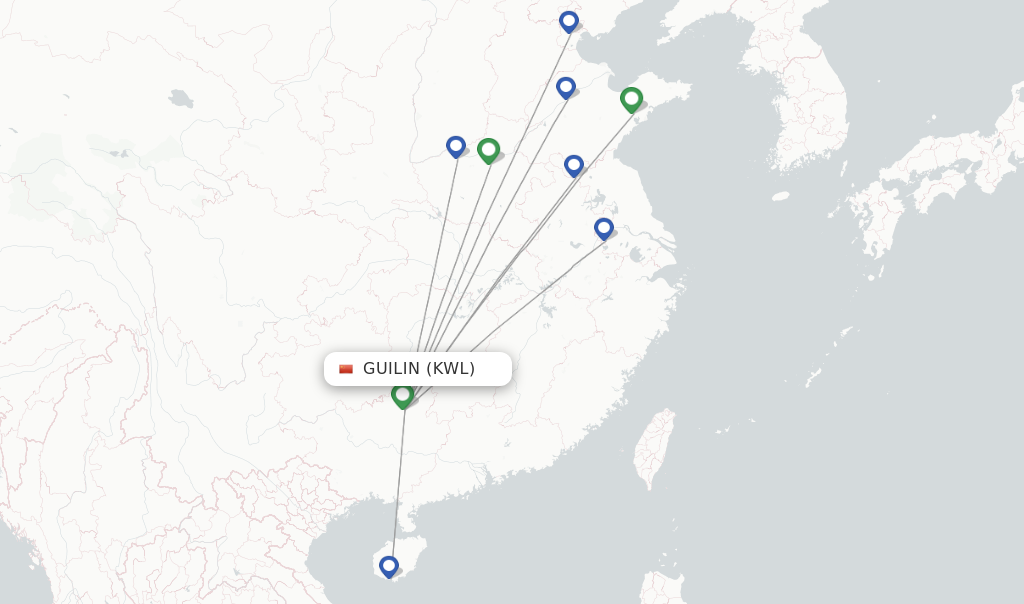 Route map with flights from Guilin with Air Guilin