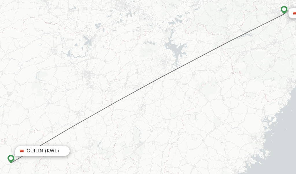 Flights from Guilin to Hangzhou route map