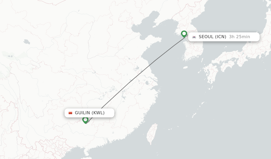 Flights from Guilin to Seoul route map