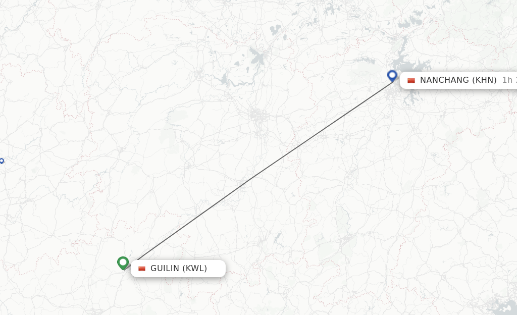 Flights from Guilin to Nanchang route map