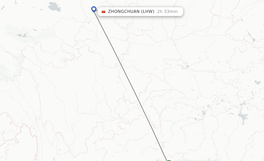 Flights from Guilin to Lanzhou route map