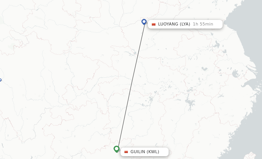 Flights from Guilin to Luoyang route map