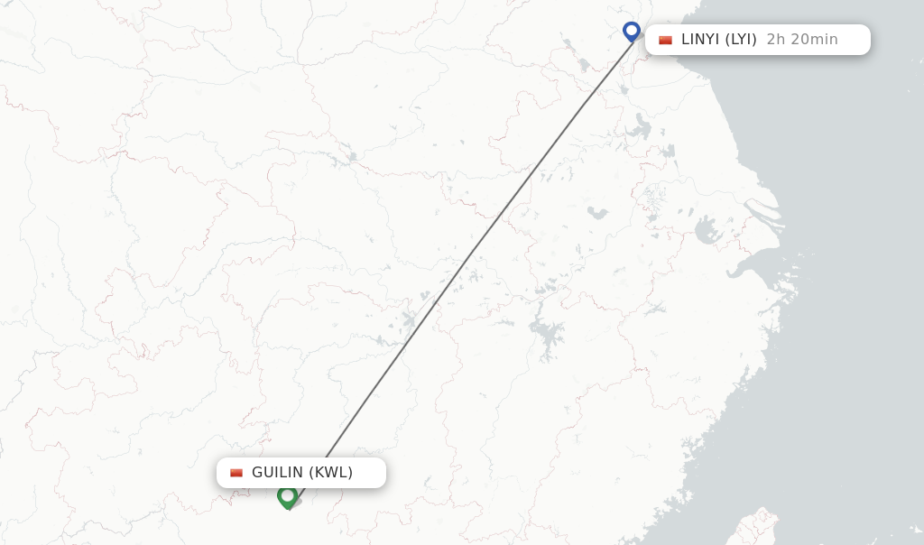 Flights from Guilin to Linyi route map