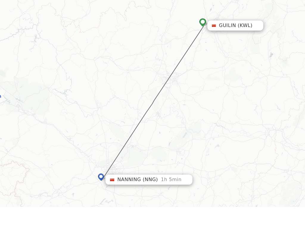 Flights from Guilin to Nanning route map
