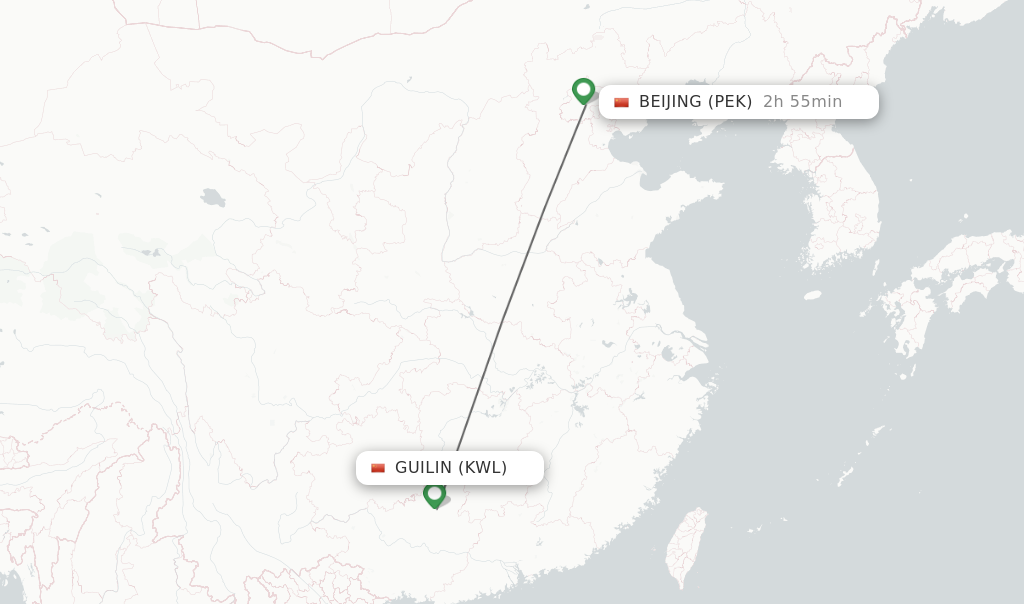 Flights from Guilin to Beijing route map