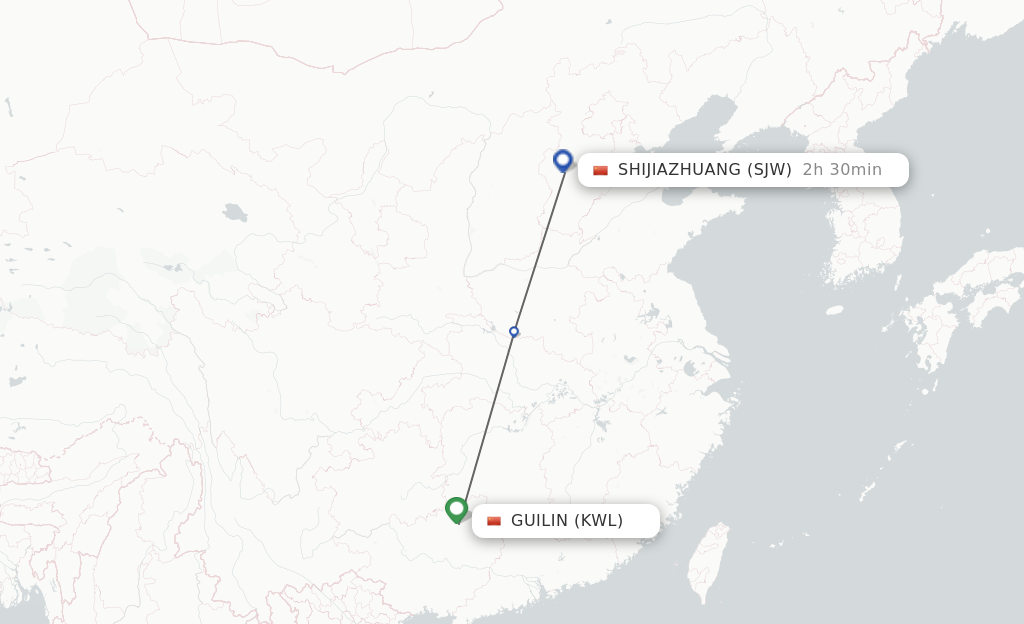 Flights from Guilin to Shijiazhuang route map
