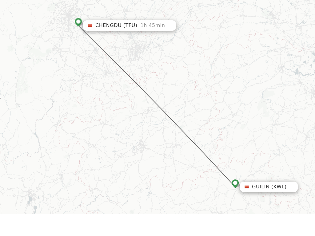 Flights from Guilin to Chengdu route map