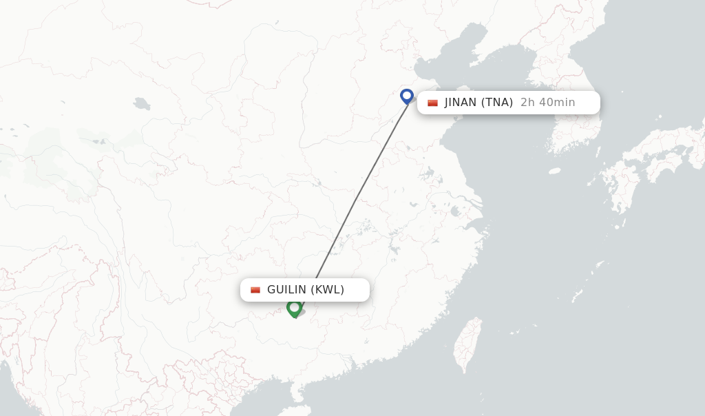 Flights from Guilin to Jinan route map