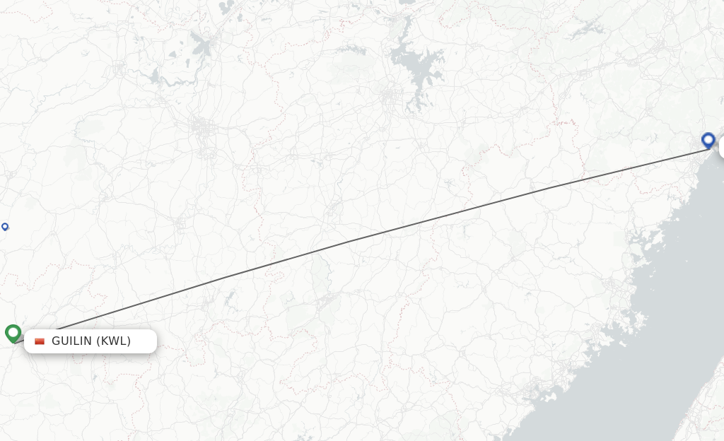 Flights from Guilin to Wenzhou route map