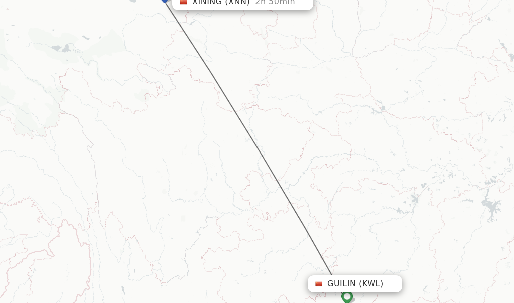 Flights from Guilin to Xining route map