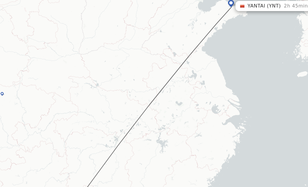 Flights from Guilin to Yantai route map