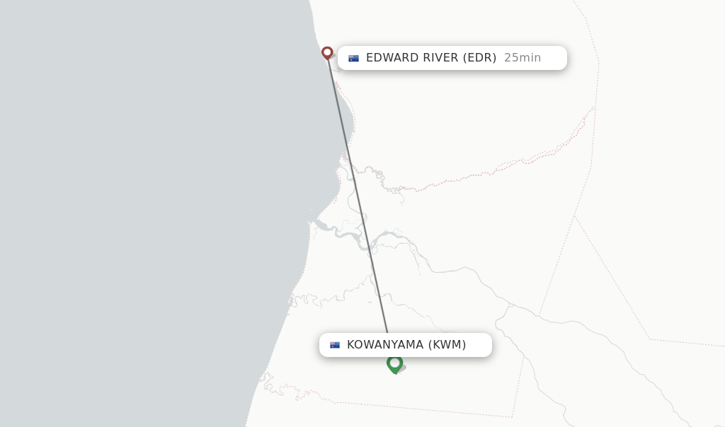 Flights from Kowanyama to Edward River route map