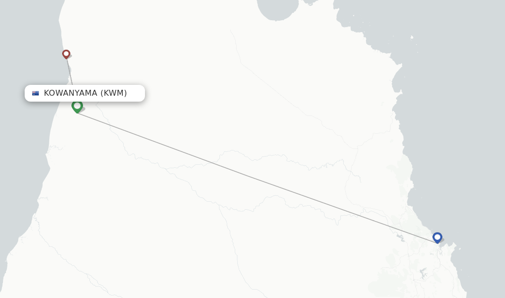Route map with flights from Kowanyama with Hinterland