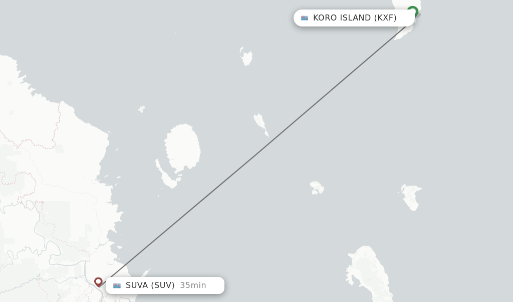 Flights from Koro Island to Suva route map