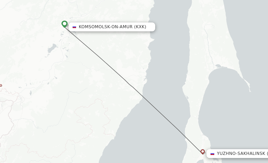 Flights from Komsomolsk Na Amure to Yuzhno-Sakhalinsk route map