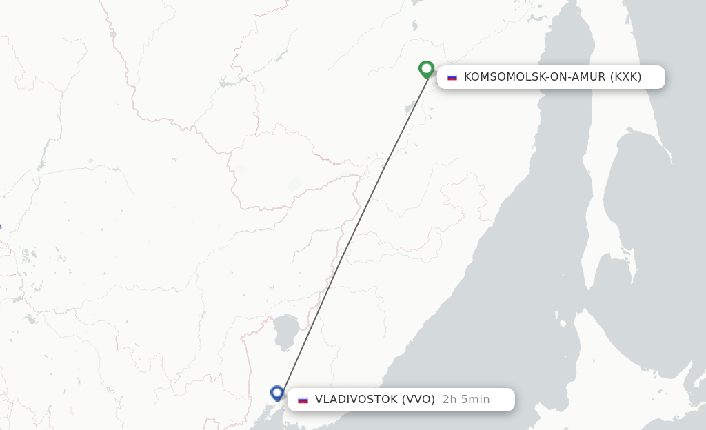 Flights from Komsomolsk Na Amure to Vladivostok route map