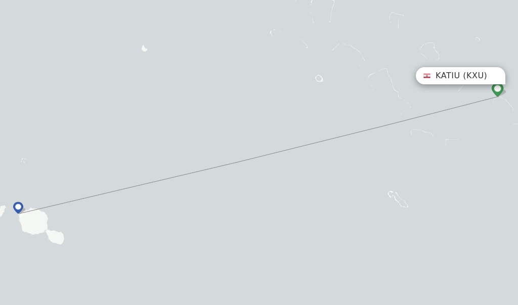 Route map with flights from Katiu with Air Tahiti