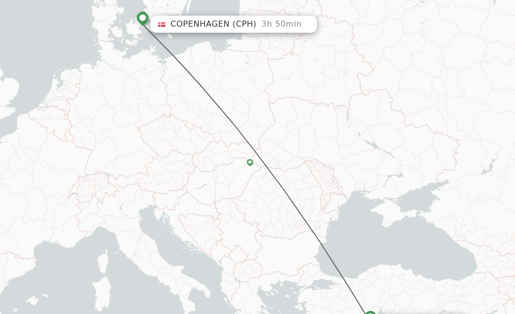 Flights from Konya to Copenhagen route map