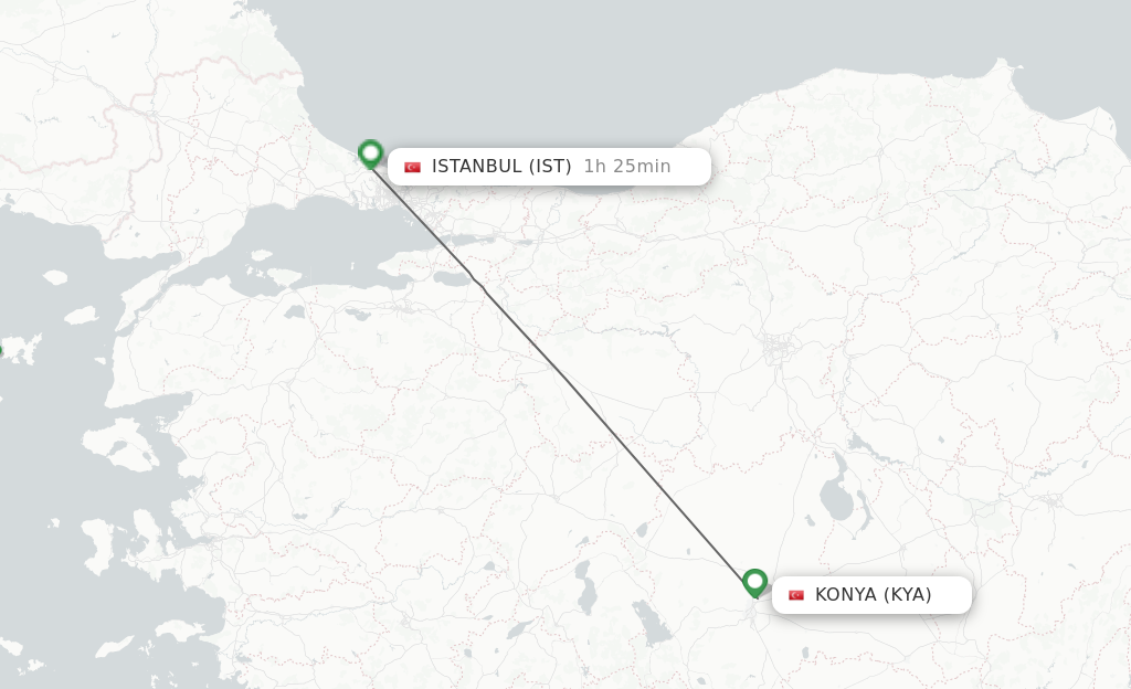Flights from Konya to Istanbul route map