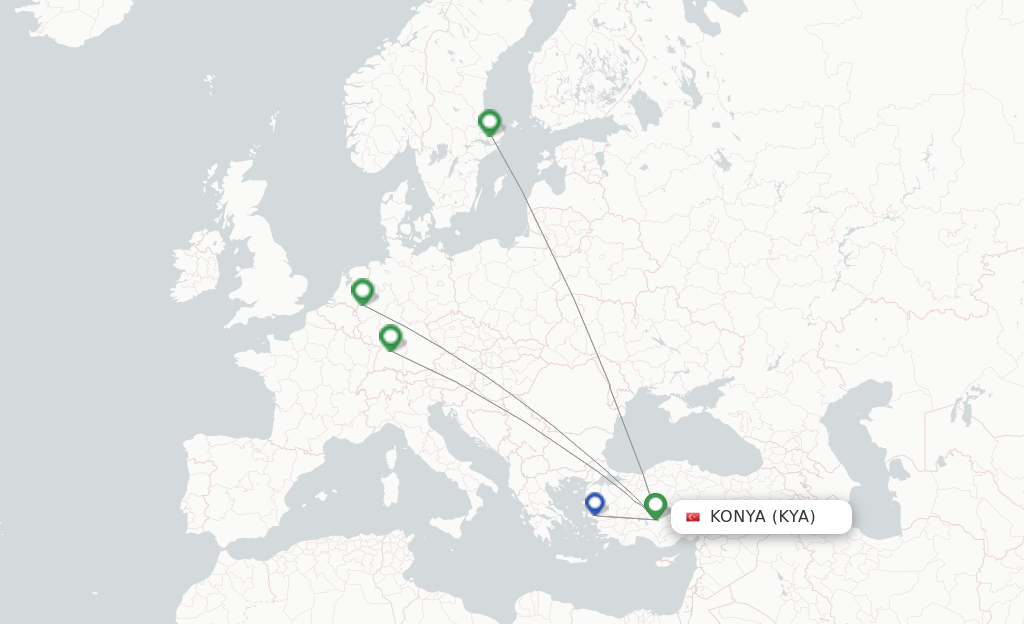 Route map with flights from Konya with SunExpress