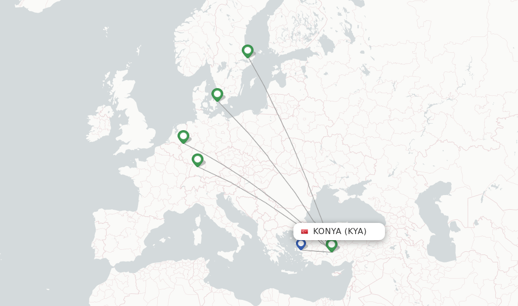 Route map with flights from Konya with SunExpress