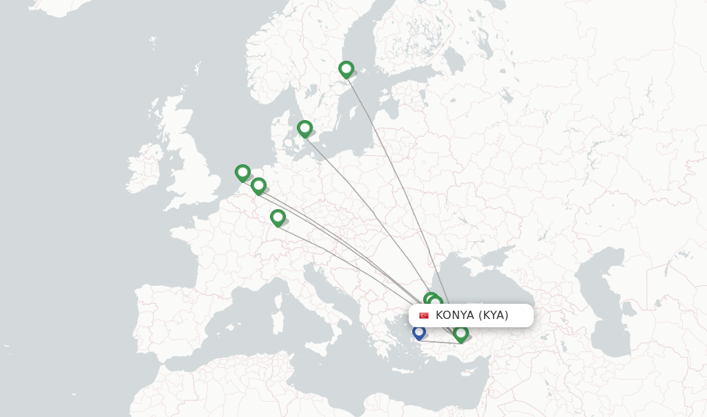 Flights from Konya to Tehran route map