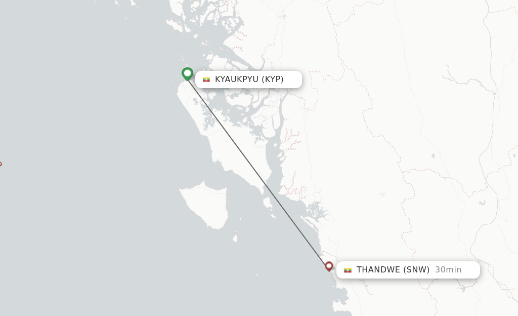 Flights from Kyaukpyu to Thandwe route map