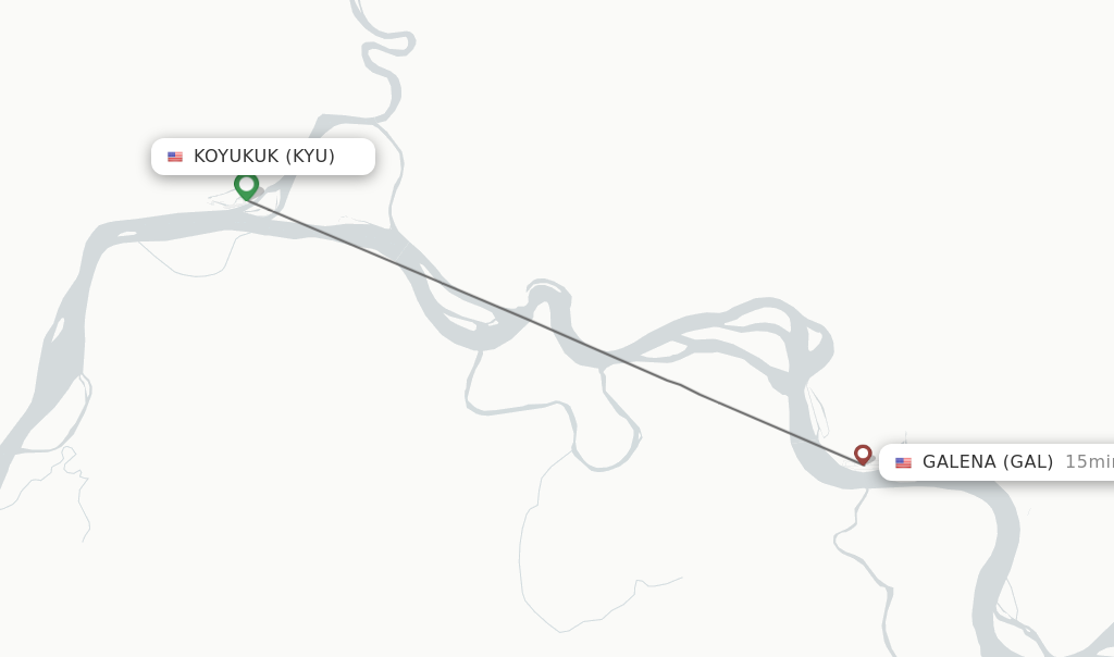 Flights from Koyukuk to Galena route map