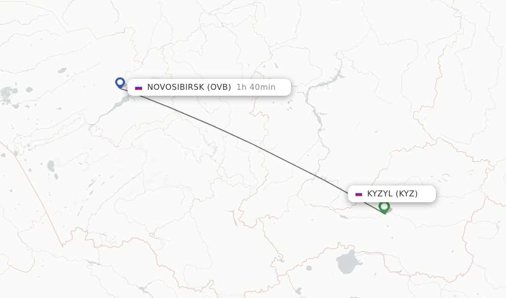 Flights from Kyzyl to Novosibirsk route map