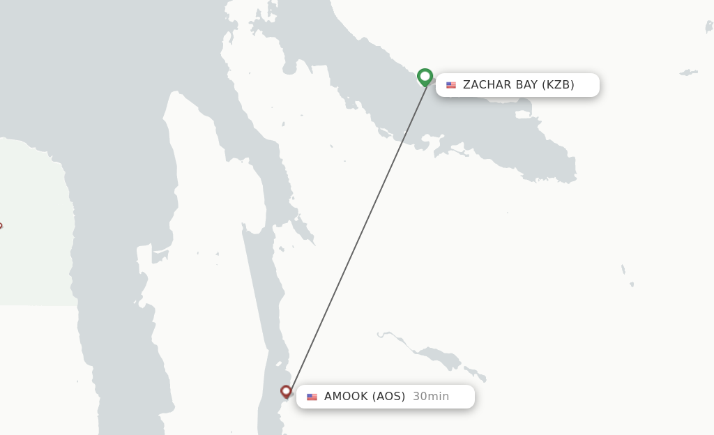 Flights from Zachar Bay to Amook route map