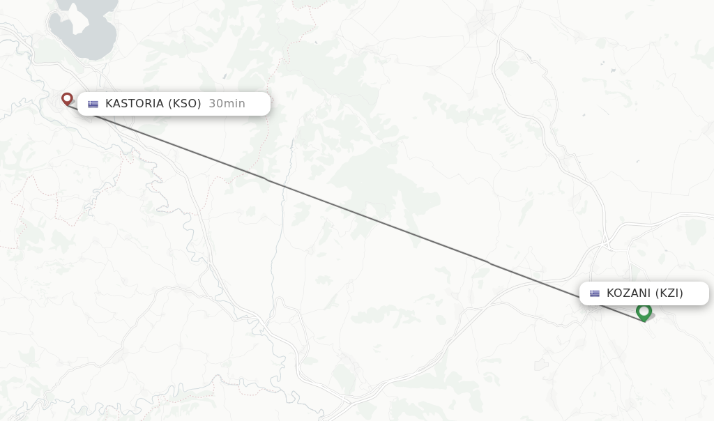 Flights from Kozani to Kastoria route map